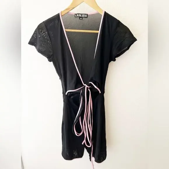 I.AM.GIA Black Pink Asha Cutout Front Tie Romper Size XS - Picture 3 of 8